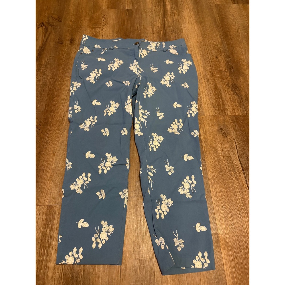 89th + Madison Womens Blue White Floral Ankle Pants Petite 16P Stretch Trousers